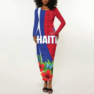 Personalized Afro-Haitians Tropical Long Sleeve Bodycon Dress Fleur-De-Lis Veves Motif - African Pride