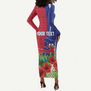 Personalized Afro-Haitians Tropical Long Sleeve Bodycon Dress Fleur-De-Lis Veves Motif - African Pride