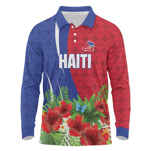 Personalized Afro-Haitians Tropical Long Sleeve Polo Shirt Fleur-De-Lis Veves Motif - African Pride