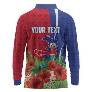 Personalized Afro-Haitians Tropical Long Sleeve Polo Shirt Fleur-De-Lis Veves Motif - African Pride