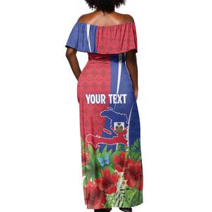 Personalized Afro-Haitians Tropical Off Shoulder Maxi Dress Fleur-De-Lis Veves Motif - African Pride