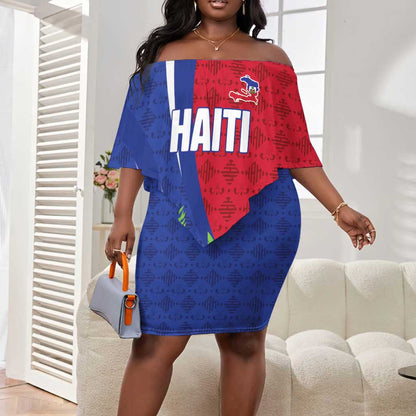 Personalized Afro-Haitians Tropical Off Shoulder Short Dress Fleur-De-Lis Veves Motif - African Pride