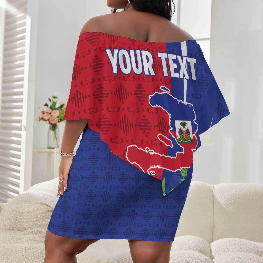 Personalized Afro-Haitians Tropical Off Shoulder Short Dress Fleur-De-Lis Veves Motif - African Pride