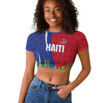 Personalized Afro-Haitians Tropical Raglan Cropped T shirt Fleur-De-Lis Veves Motif LT18
