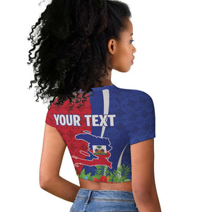 Personalized Afro-Haitians Tropical Raglan Cropped T shirt Fleur-De-Lis Veves Motif LT18