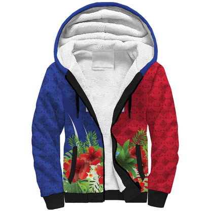 Personalized Afro-Haitians Tropical Sherpa Hoodie Fleur-De-Lis Veves Motif - African Pride