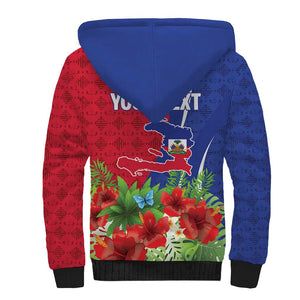 Personalized Afro-Haitians Tropical Sherpa Hoodie Fleur-De-Lis Veves Motif - African Pride