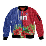 Personalized Afro-Haitians Tropical Sleeve Zip Bomber Jacket Fleur-De-Lis Veves Motif - African Pride