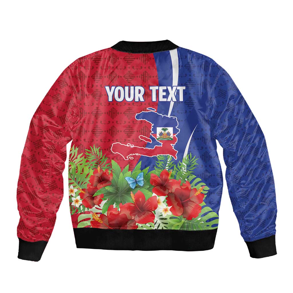 Personalized Afro-Haitians Tropical Sleeve Zip Bomber Jacket Fleur-De-Lis Veves Motif - African Pride