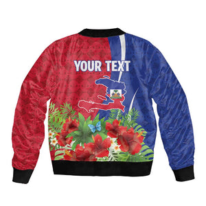 Personalized Afro-Haitians Tropical Sleeve Zip Bomber Jacket Fleur-De-Lis Veves Motif - African Pride