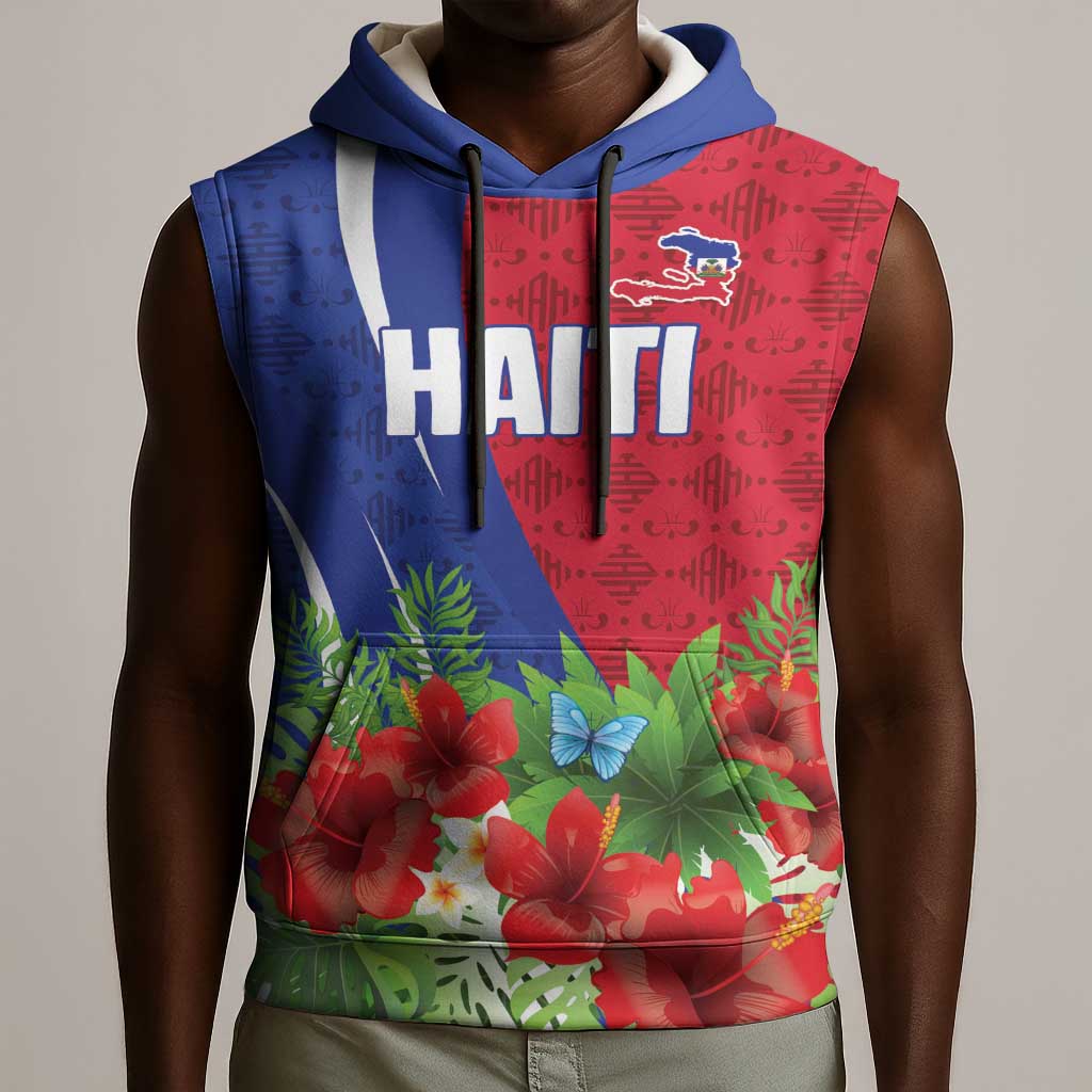Personalized Afro-Haitians Tropical Sleeveless Hoodie Fleur-De-Lis Veves Motif - African Pride