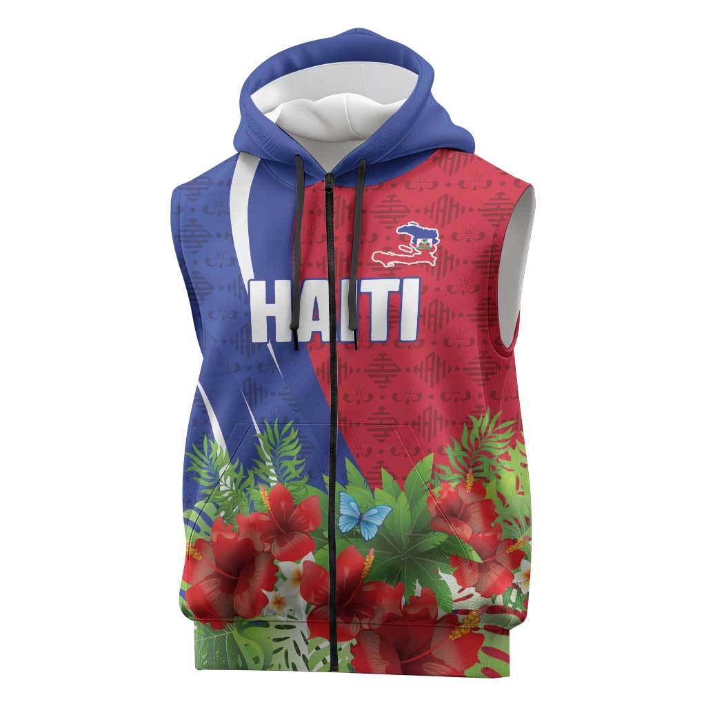 Personalized Afro-Haitians Tropical Sleeveless Zip Hoodie Fleur-De-Lis Veves Motif - African Pride
