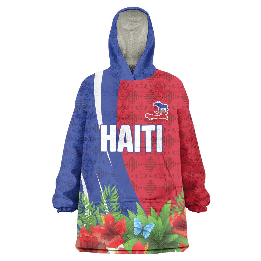 Personalized Afro-Haitians Tropical Wearable Blanket Hoodie Fleur-De-Lis Veves Motif - African Pride