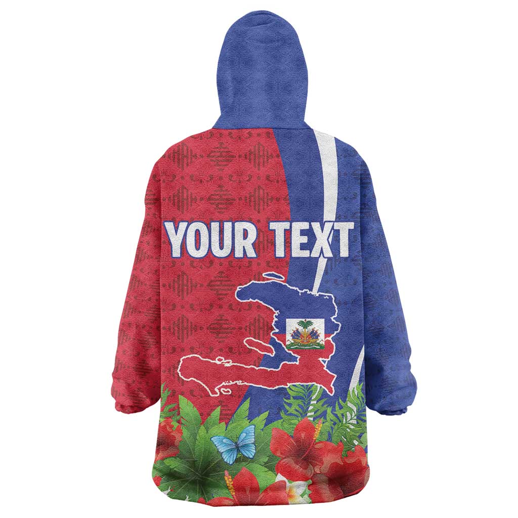 Personalized Afro-Haitians Tropical Wearable Blanket Hoodie Fleur-De-Lis Veves Motif - African Pride