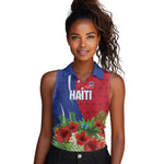 Personalized Afro-Haitians Tropical Women Sleeveless Polo Shirt Fleur-De-Lis Veves Motif - African Pride