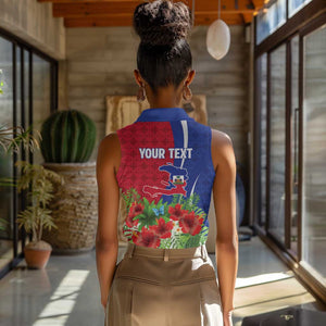 Personalized Afro-Haitians Tropical Women Sleeveless Polo Shirt Fleur-De-Lis Veves Motif - African Pride