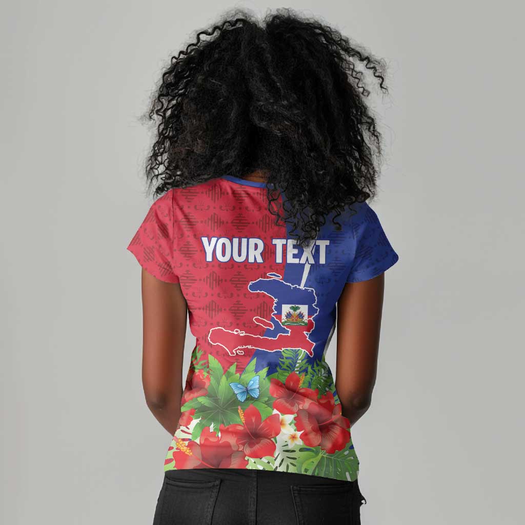 Personalized Afro-Haitians Tropical Women V-Neck T-Shirt Fleur-De-Lis Veves Motif LT18