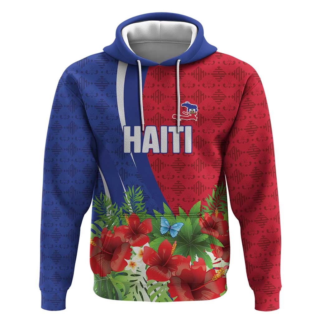 Personalized Afro-Haitians Tropical Zip Hoodie Fleur-De-Lis Veves Motif - African Pride