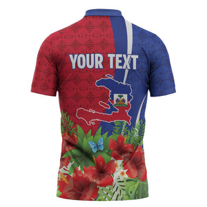 Personalized Afro-Haitians Tropical Zipper Polo Shirt Fleur-De-Lis Veves Motif - African Pride