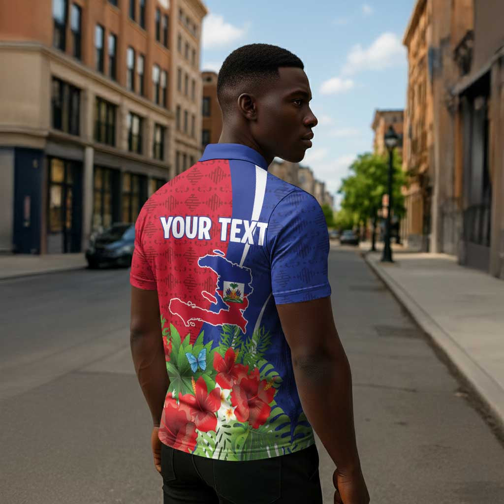 Personalized Afro-Haitians Tropical Zipper Polo Shirt Fleur-De-Lis Veves Motif - African Pride