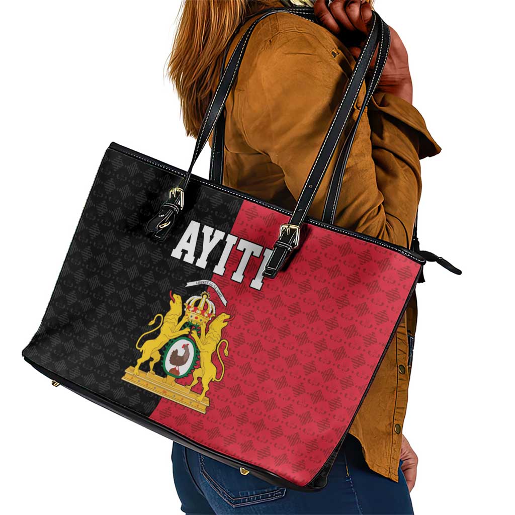 Afro-Haitians Empire of Haiti 1804-1806 Leather Tote Bag Fleur-De-Lis Veves Motif - African Pride