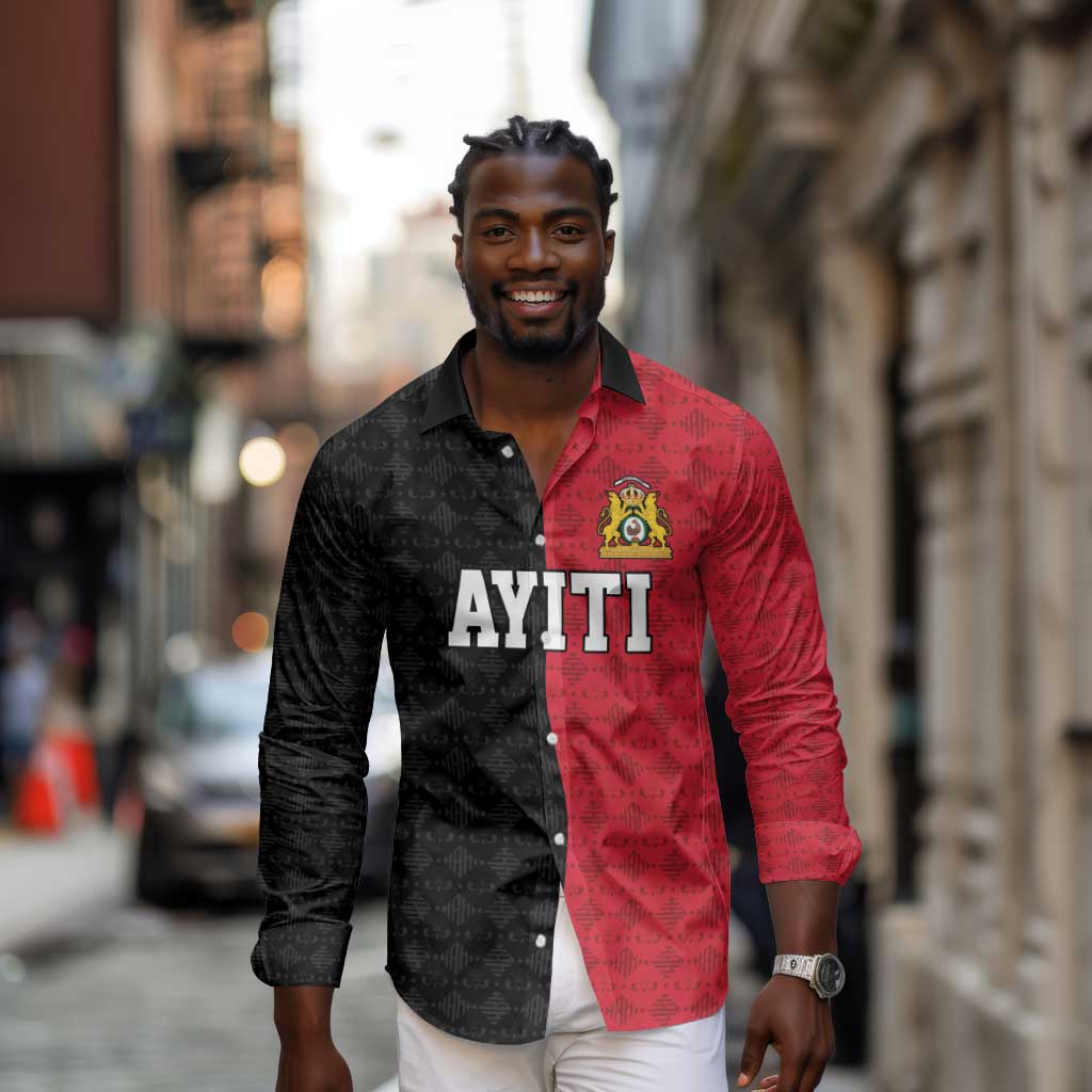 Afro-Haitians Empire of Haiti 1804-1806 Long Sleeve Button Shirt Fleur-De-Lis Veves Motif - African Pride