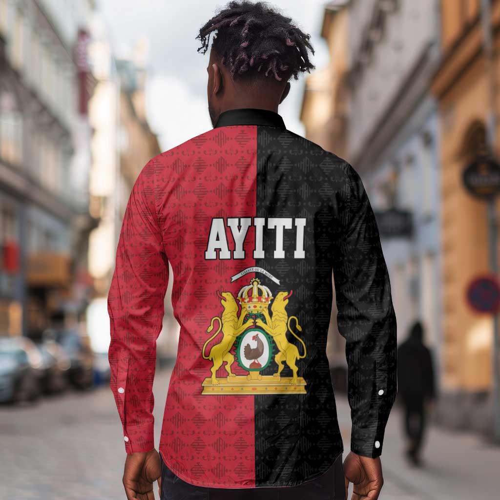 Afro-Haitians Empire of Haiti 1804-1806 Long Sleeve Button Shirt Fleur-De-Lis Veves Motif - African Pride