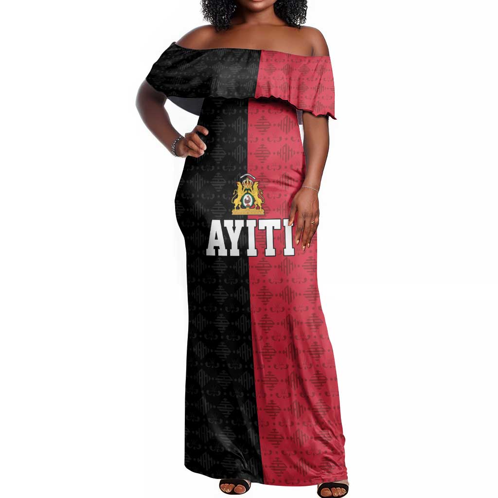 Afro-Haitians Empire of Haiti 1804-1806 Off Shoulder Maxi Dress Fleur-De-Lis Veves Motif - African Pride