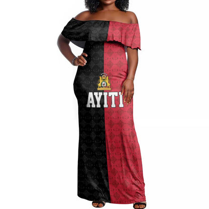 Afro-Haitians Empire of Haiti 1804-1806 Off Shoulder Maxi Dress Fleur-De-Lis Veves Motif - African Pride