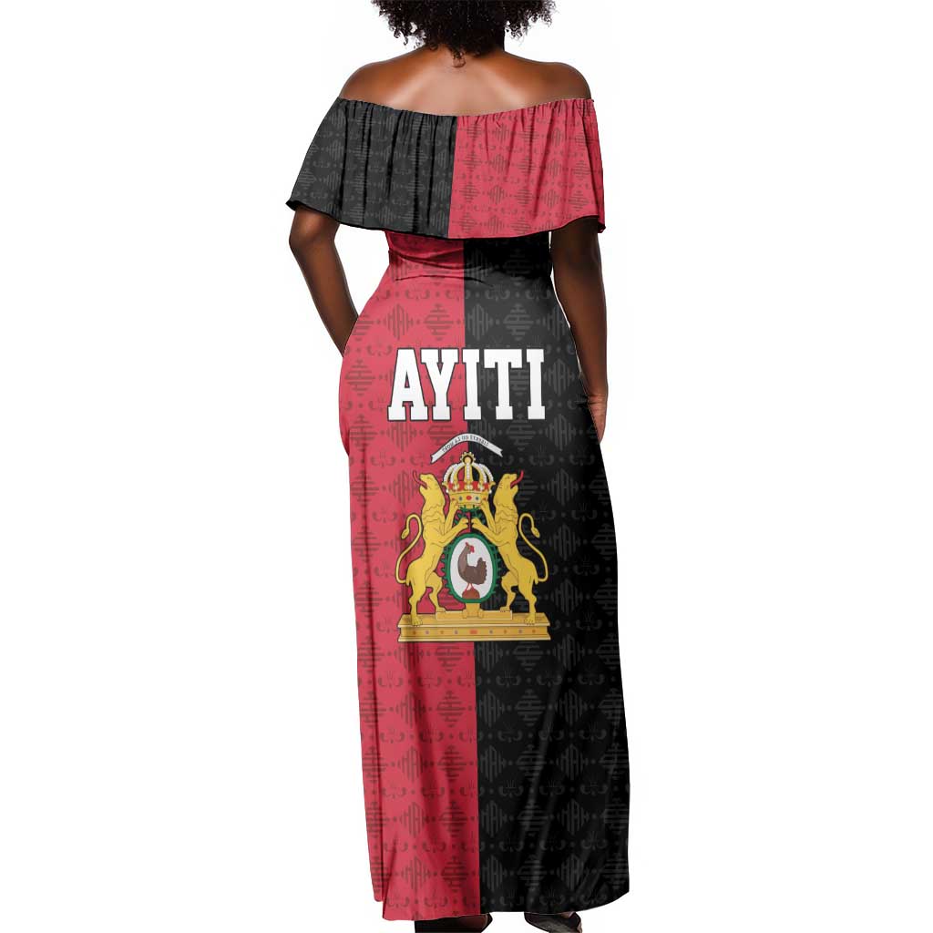 Afro-Haitians Empire of Haiti 1804-1806 Off Shoulder Maxi Dress Fleur-De-Lis Veves Motif - African Pride