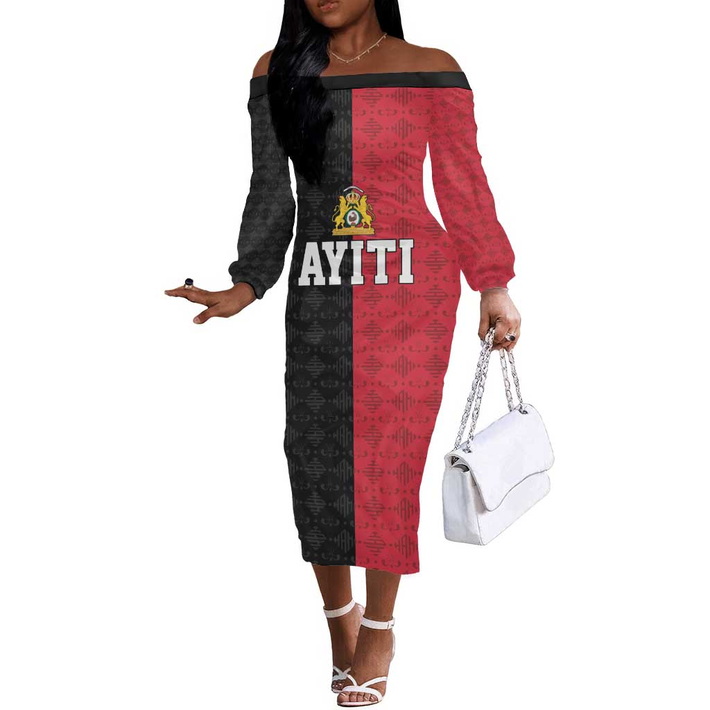 Afro-Haitians Empire of Haiti 1804-1806 Off The Shoulder Long Sleeve Dress Fleur-De-Lis Veves Motif - African Pride