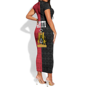 Afro-Haitians Empire of Haiti 1804-1806 Short Sleeve Bodycon Dress Fleur-De-Lis Veves Motif LT18