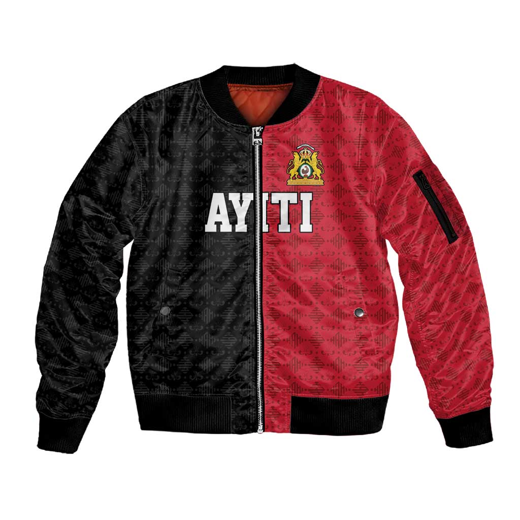Afro-Haitians Empire of Haiti 1804-1806 Sleeve Zip Bomber Jacket Fleur-De-Lis Veves Motif - African Pride