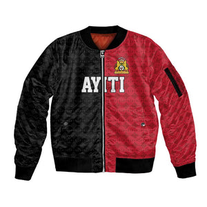 Afro-Haitians Empire of Haiti 1804-1806 Sleeve Zip Bomber Jacket Fleur-De-Lis Veves Motif - African Pride