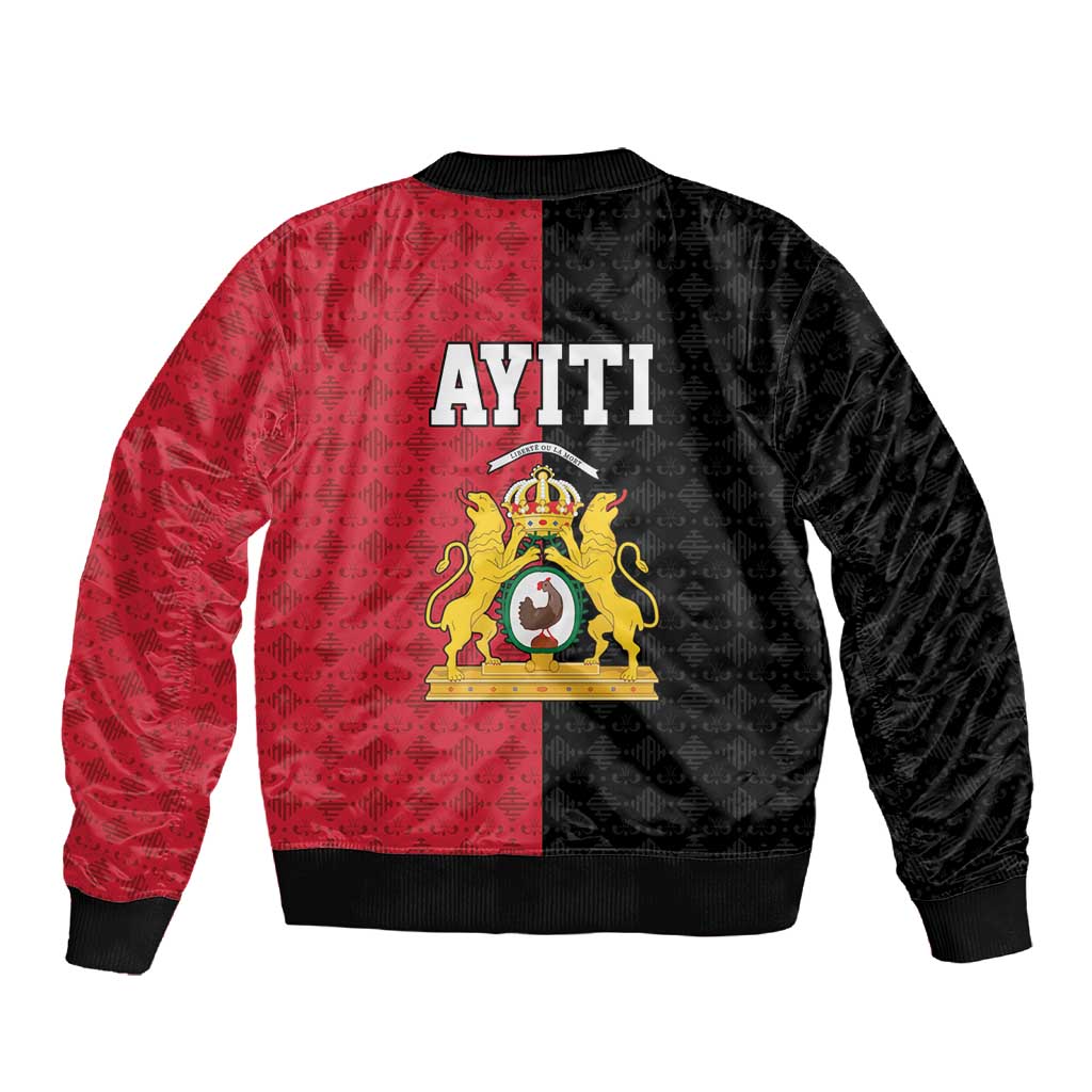 Afro-Haitians Empire of Haiti 1804-1806 Sleeve Zip Bomber Jacket Fleur-De-Lis Veves Motif - African Pride