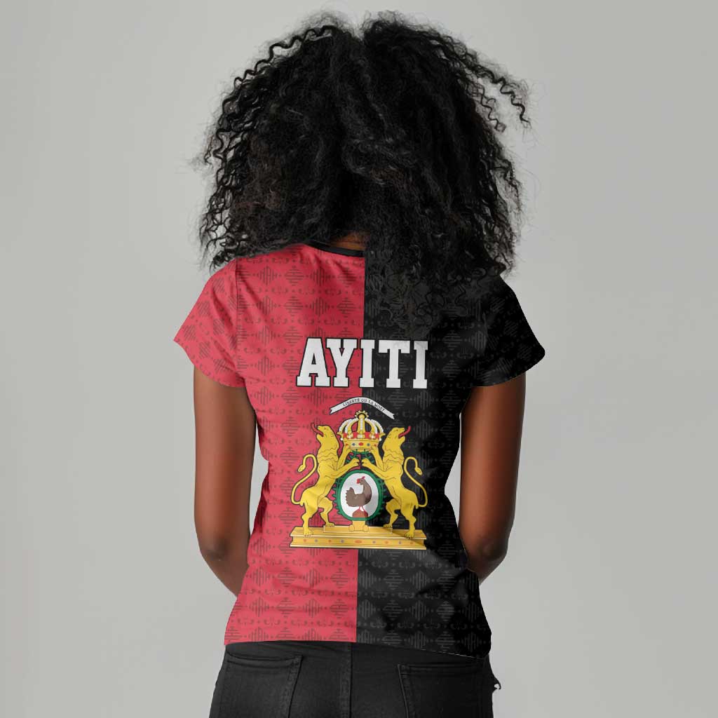 Afro-Haitians Empire of Haiti 1804-1806 Women V-Neck T-Shirt Fleur-De-Lis Veves Motif LT18