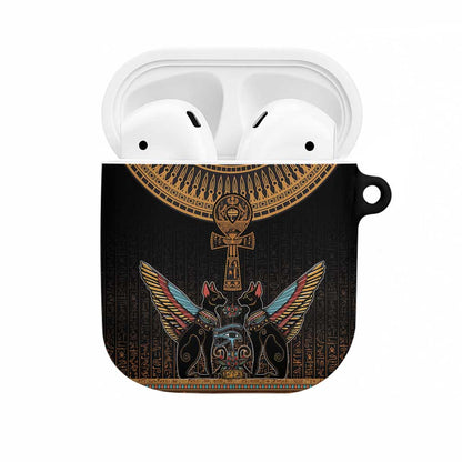 Winged Egypt Cats AirPods Case Hieroglyphs Alphabet Pattern