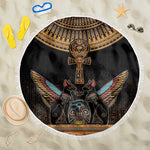 Winged Egypt Cats Beach Blanket Hieroglyphs Alphabet Pattern