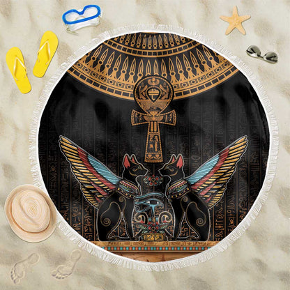 Winged Egypt Cats Beach Blanket Hieroglyphs Alphabet Pattern