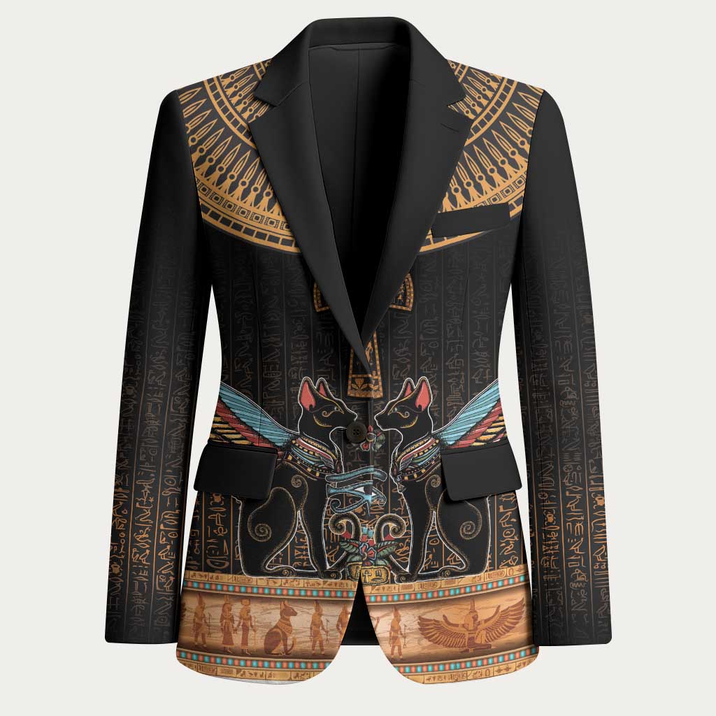 Winged Egypt Cats Blazer Hieroglyphs Alphabet Pattern