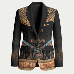 Winged Egypt Cats Blazer Hieroglyphs Alphabet Pattern