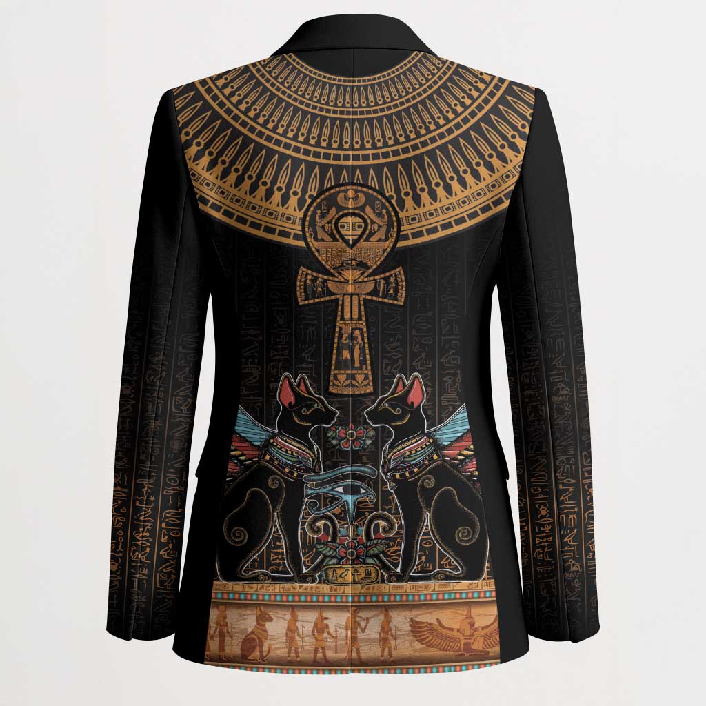 Winged Egypt Cats Blazer Hieroglyphs Alphabet Pattern