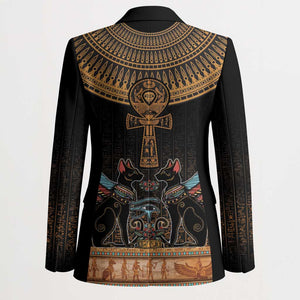 Winged Egypt Cats Blazer Hieroglyphs Alphabet Pattern