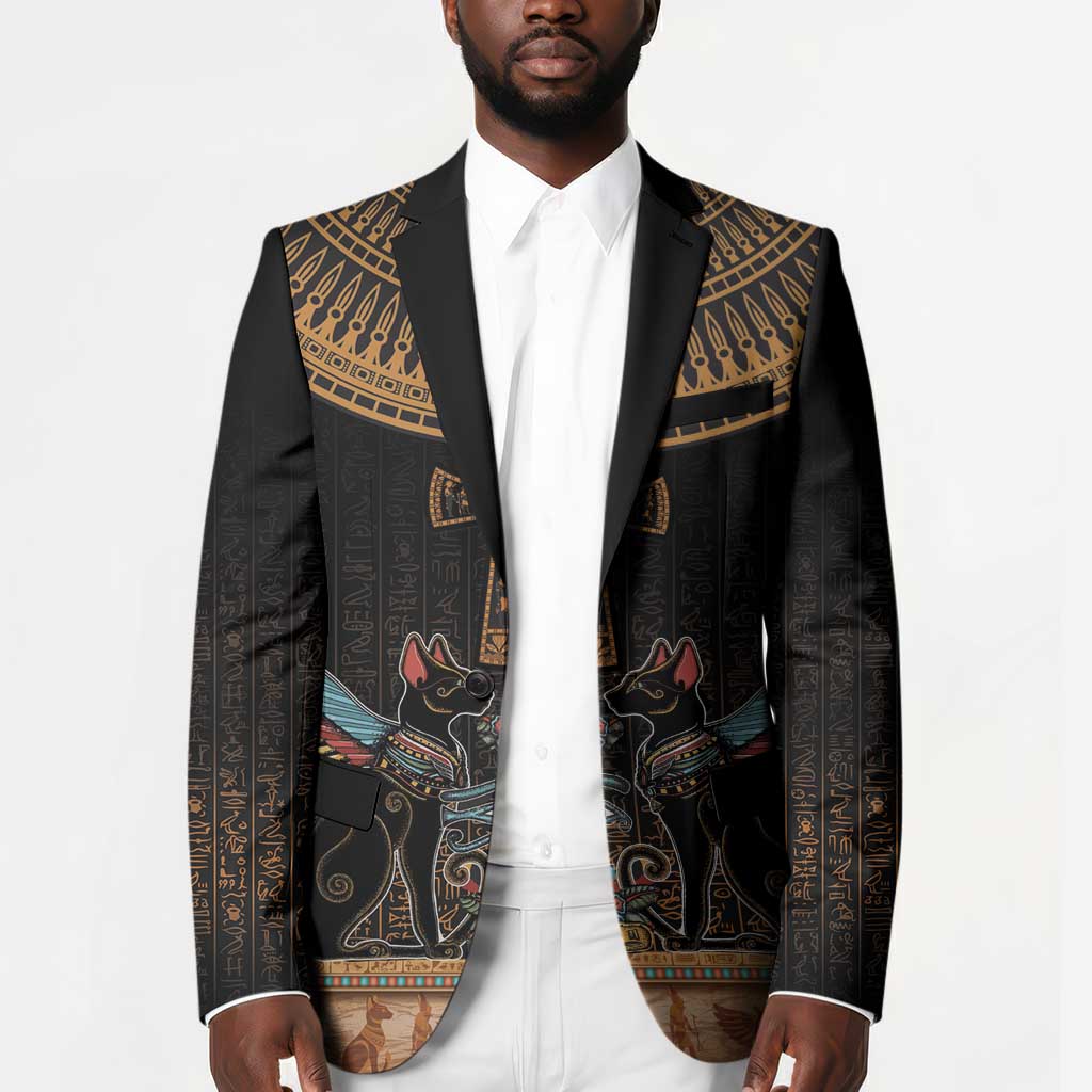 Winged Egypt Cats Blazer Hieroglyphs Alphabet Pattern