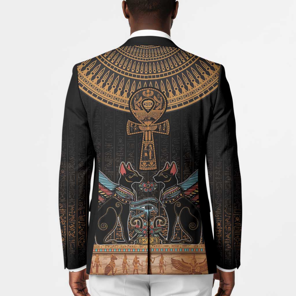 Winged Egypt Cats Blazer Hieroglyphs Alphabet Pattern