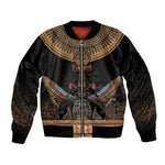 Winged Egypt Cats Bomber Jacket Hieroglyphs Alphabet Pattern