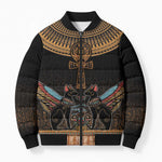 Winged Egypt Cats Bomber Puffer Jacket Hieroglyphs Alphabet Pattern