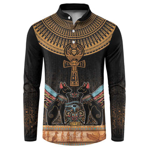 Winged Egypt Cats Button Sweatshirt Hieroglyphs Alphabet Pattern