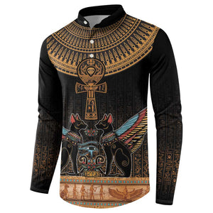 Winged Egypt Cats Button Sweatshirt Hieroglyphs Alphabet Pattern