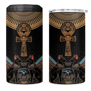 Winged Egypt Cats 4 in 1 Can Cooler Tumbler Hieroglyphs Alphabet Pattern